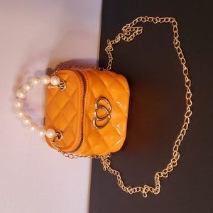 Girls Orange Jelly Purse With Beaded Handle And Removable Chain Strap